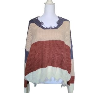 This & More Striped Color Block Distressed Sweater